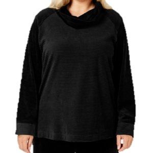 Karen Scott Sport Ottoman Knit Velour Funnel Top